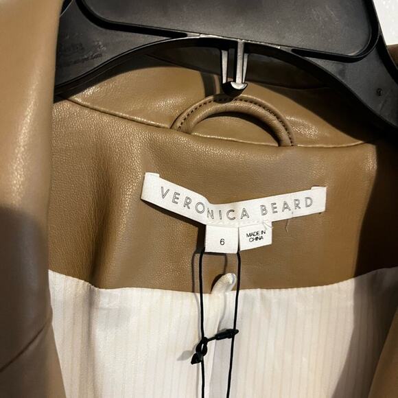 Veronica Beard NWT Beacon Faux Leather Dickey Jacket Khaki Vegan Leather 6 - Picture 3 of 12